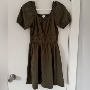 Vintage J. Crew Olive Square-neck Gathered Dress XXS like new 100% cotton